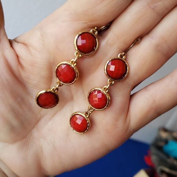 Lovely Red and Gold Necklace Bracelet Earrings Set - Picture 6 of 10